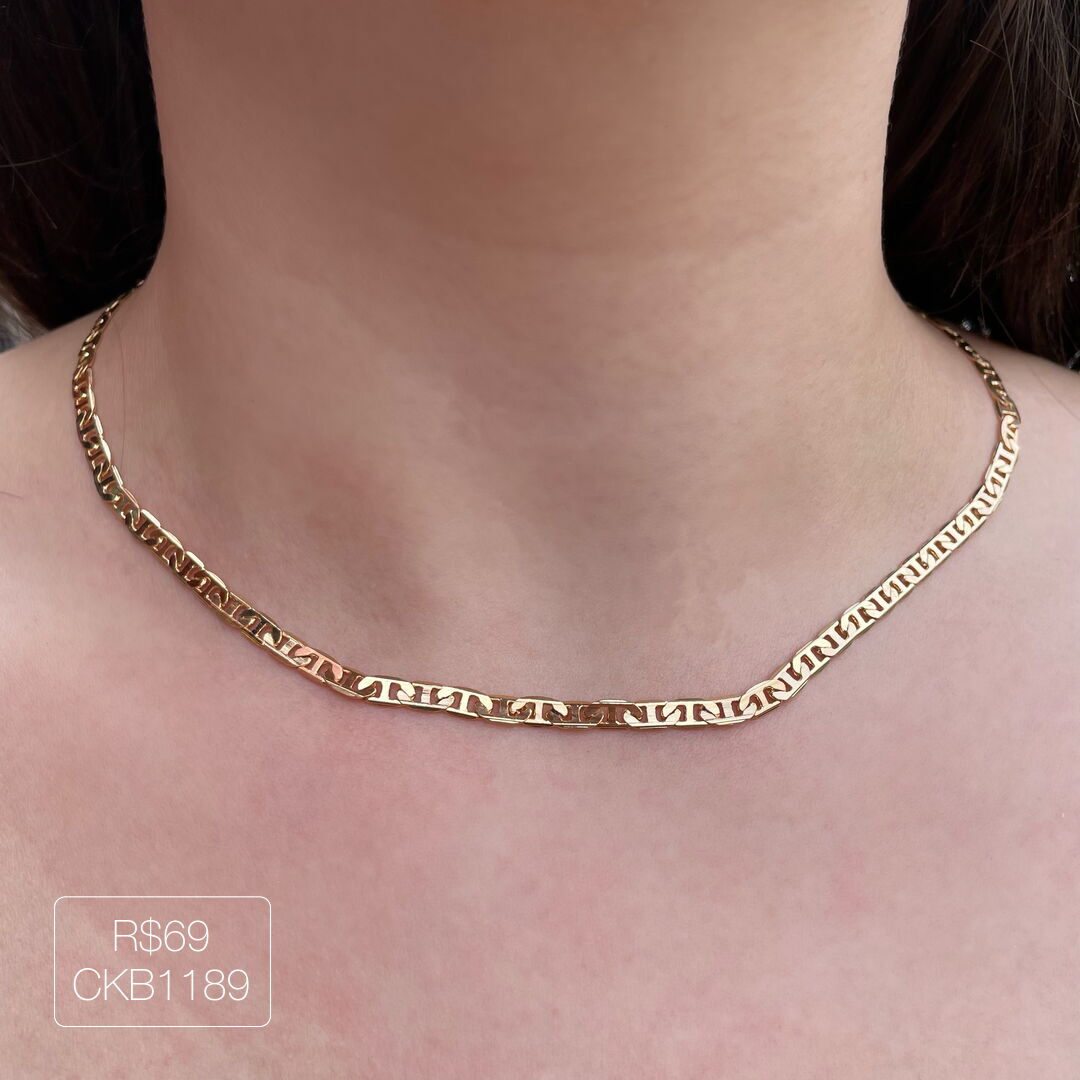 Colar Piastrine 45cm Dourado